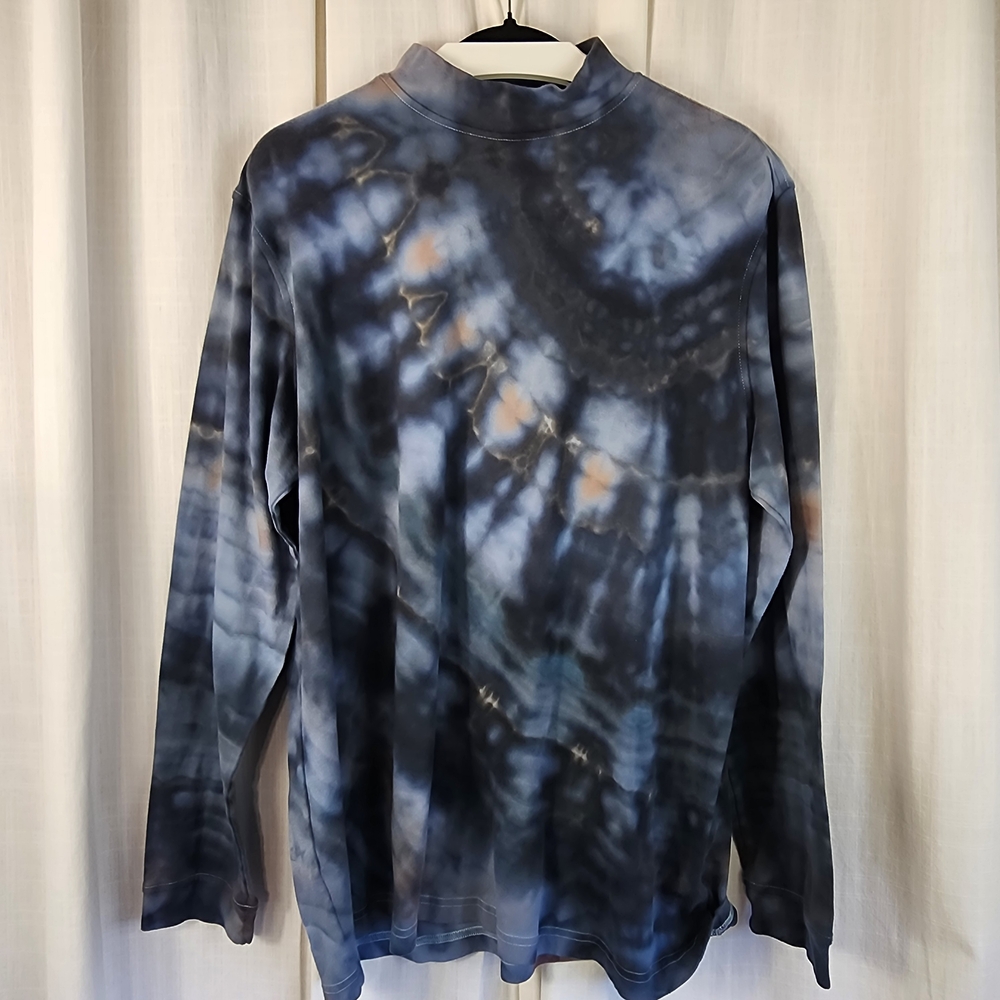 Men's Tie-Dye Long Sleeve Mock Neck - Blue and Gray